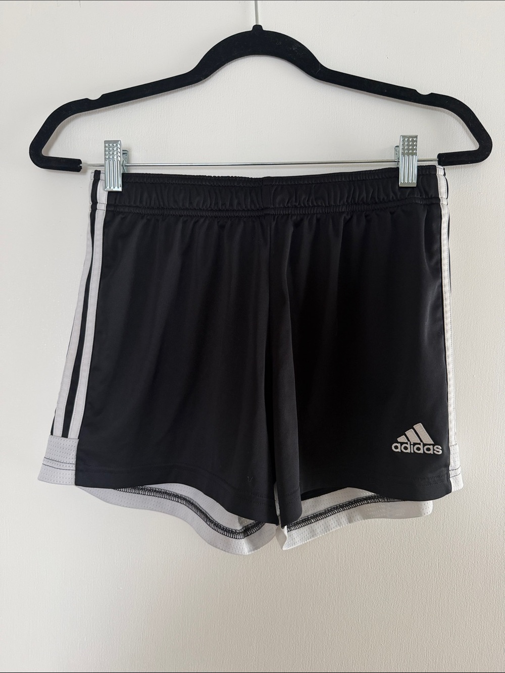 adidas Women’s Black Athletic Shorts with White Stripes